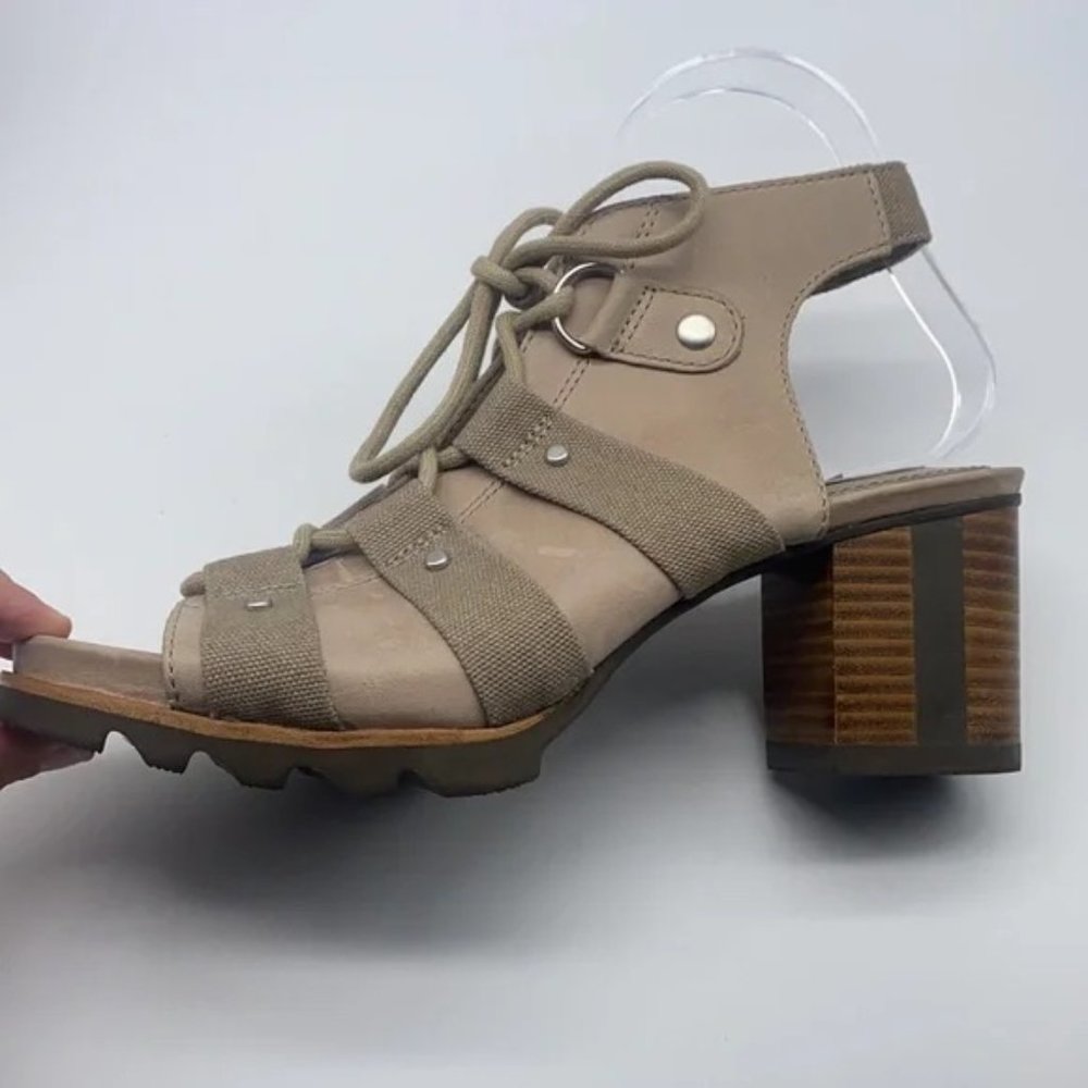 SOREL | Addington Pebble Silver Sage Leather Sandal Block Heel Size 8.5 - Picture 4 of 8